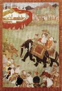 unknow artist Shah Jahan Riding on an Elephant Accompanied by His Son Dara Shukoh Mughal painting